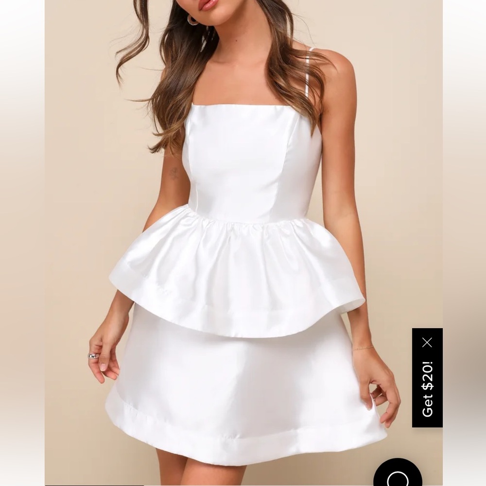 NWOT Lulus Bubbly Charm White Taffeta Tiered Ruffled Mini Dress